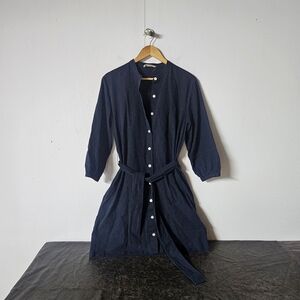 Everlane size 10/M Womens Belted Button Down Dress Knee Length Light Weight Cord